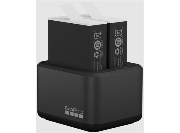 GoPro Dual Battery Charger + 2x Enduro ink 2 batteri. HERO12, HERO11, HERO10 +9